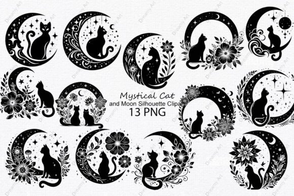 Download Mystical Cat and Moon Silhouette Clipart - Silhouette Collection