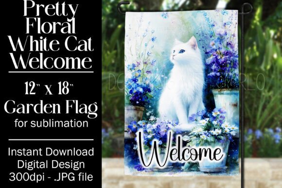 Download White Cat Garden Flag Sublimation Design - Sign Collection
