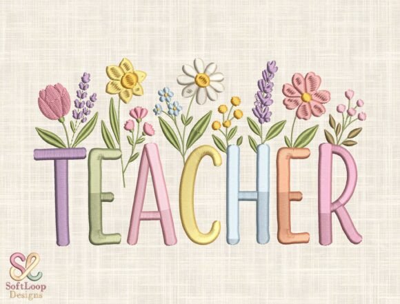 Download TEACHER Floral Embroidery Design - Sign Collection