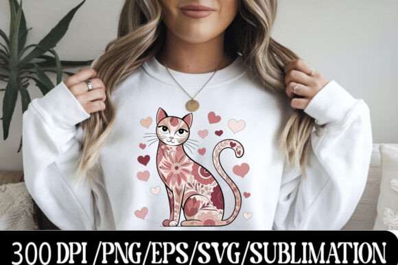 Download Floral Cat Design with Heart Accents - E - Sign Collection