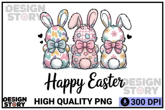 Download Pastel Patterned Easter Bunny Trio PNG - Patterned Collection