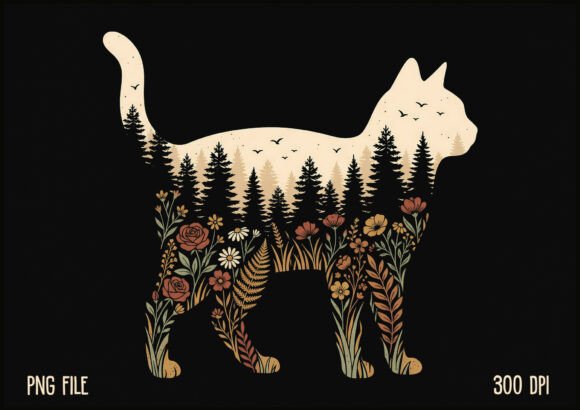Download Nature Boho Floral Cat Silhouette Shirt - Silhouette Collection