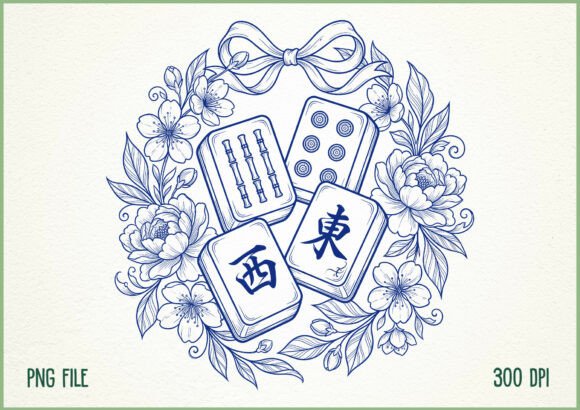 Download Blue Floral Mahjong Tiles Design - Sign Collection