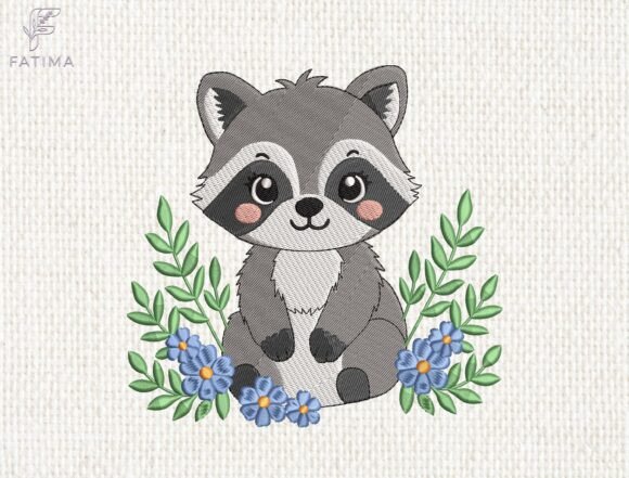 Download Baby Raccoon Floral Embroidery Design - Sign Collection