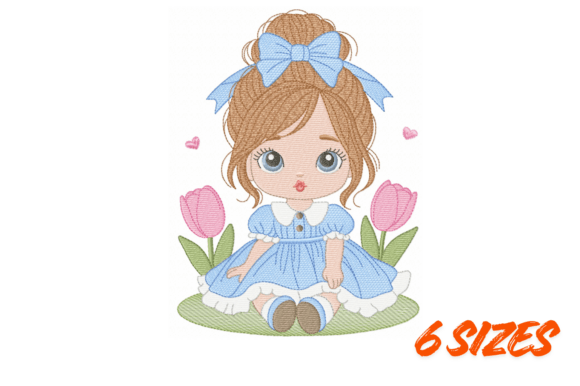 Download Cute Blue Dress Girl Embroidery Design - Sign Collection