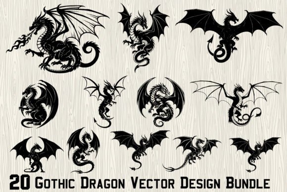 Download 20 Gothic Dragon Vector Design Bundle - Sign Collection
