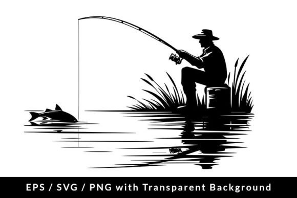Download Angler with Fishing Rod Silhouette SVG - Silhouette Collection