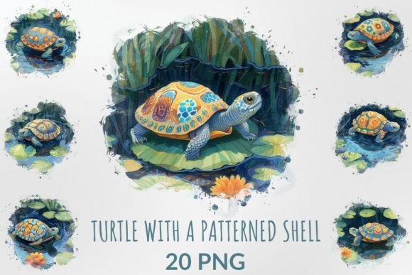 Download Watercolor Turtle with a Patterned Shell - Patterned Collection