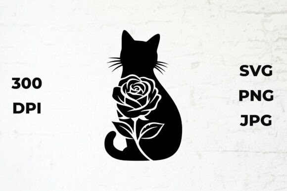 Download Black Cat Silhouette with a Rose - Silhouette Collection